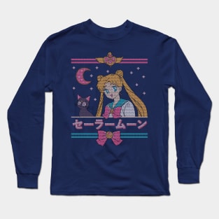 Moon and the Cat // Cute Anime Ugly Christmas Sweater Manga Shojo Cute Kawaii Long Sleeve T-Shirt
